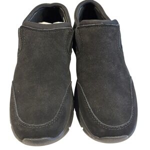 NWT Lands End All Weather Suede Moc Shoe Black Slip On  Womens 7 Wide